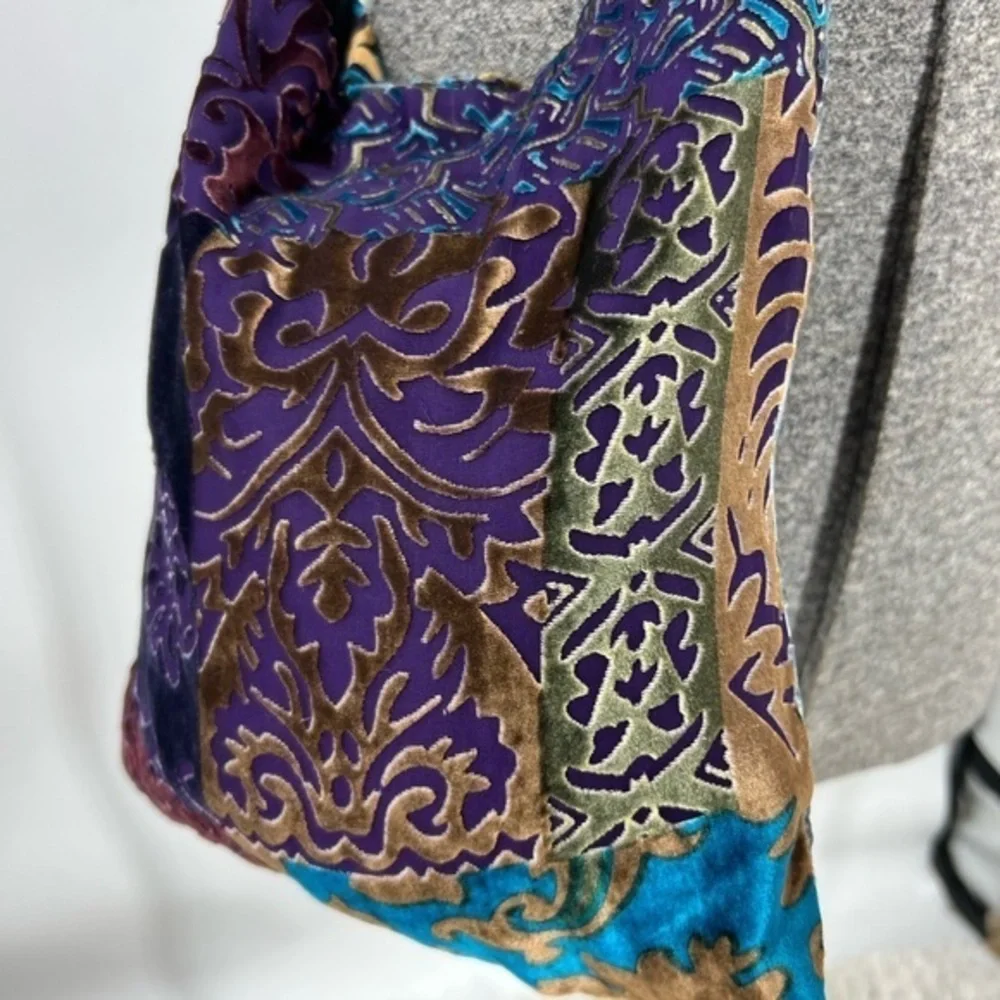 Vintage granny core BoHo velvet multi print Crossbody pouch purse